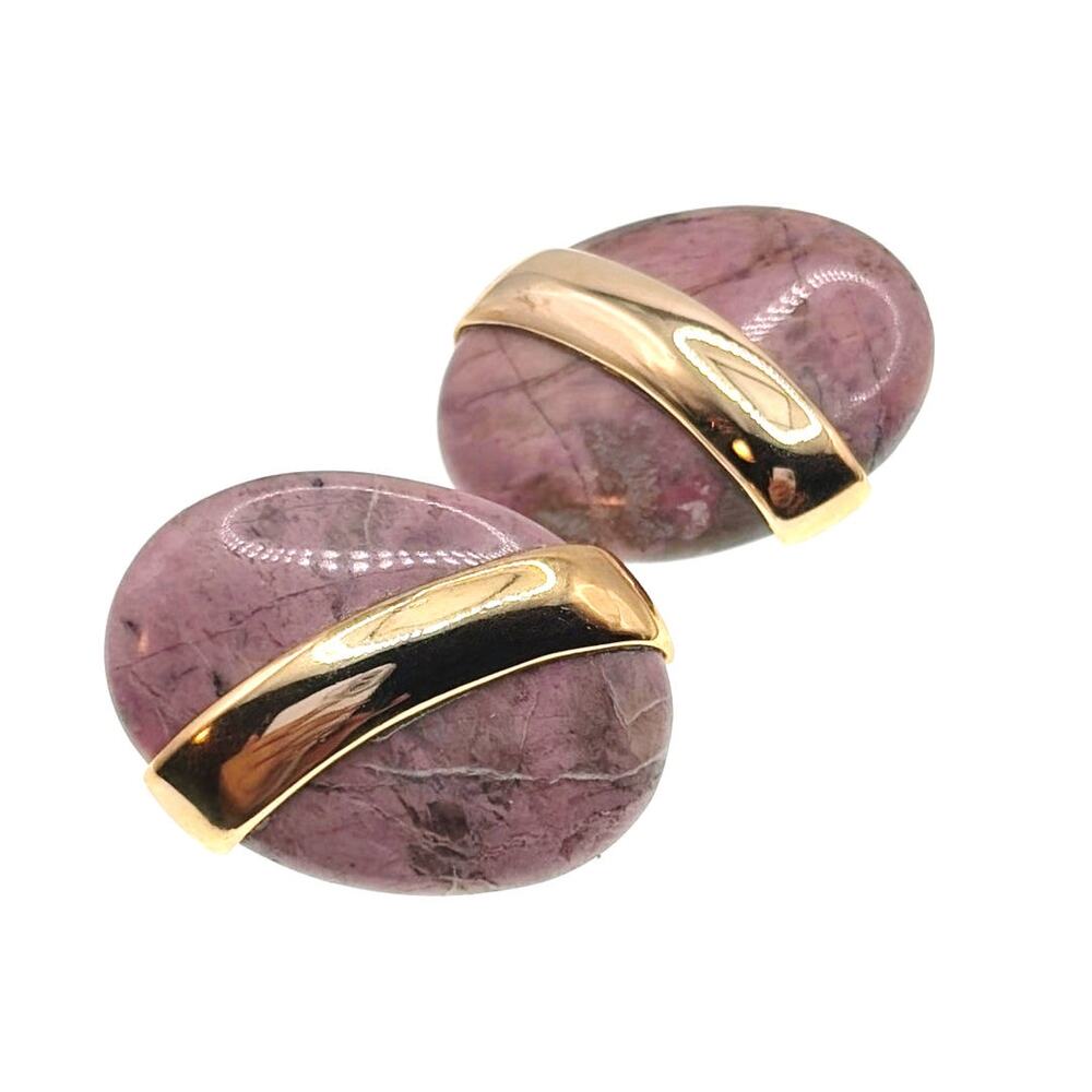Rhodochrosite Stone Chunky Pierced Earrings 1.5”